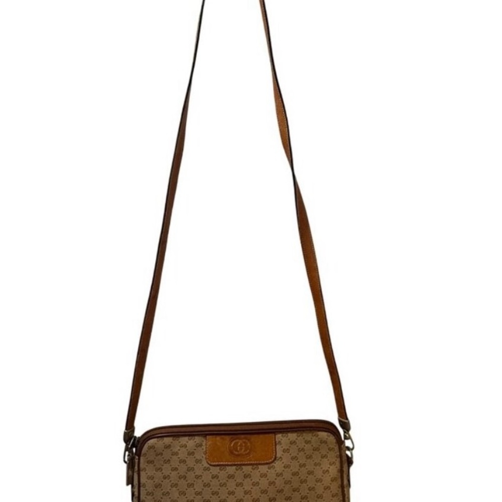 Authentic Gucci Vintage GG Canvas & Leather Crossbody Bag With Adjustable Strap